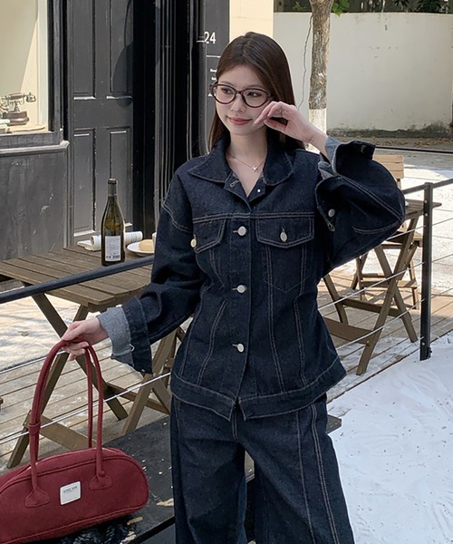 LAFFMO(ラフモ)の「【セットアップ】デニムバックベルトジャケット&カーブパンツ 上下2点セット(セットアップ・レディース・ダークブルー・S/XL/L/M)」の6枚目の写真