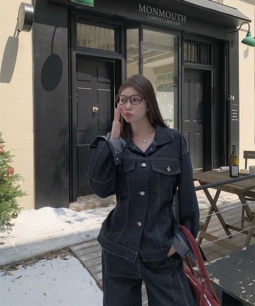 LAFFMO(ラフモ)の「【セットアップ】デニムバックベルトジャケット&カーブパンツ 上下2点セット(セットアップ・レディース・ダークブルー・S/XL/L/M)」の7枚目の写真