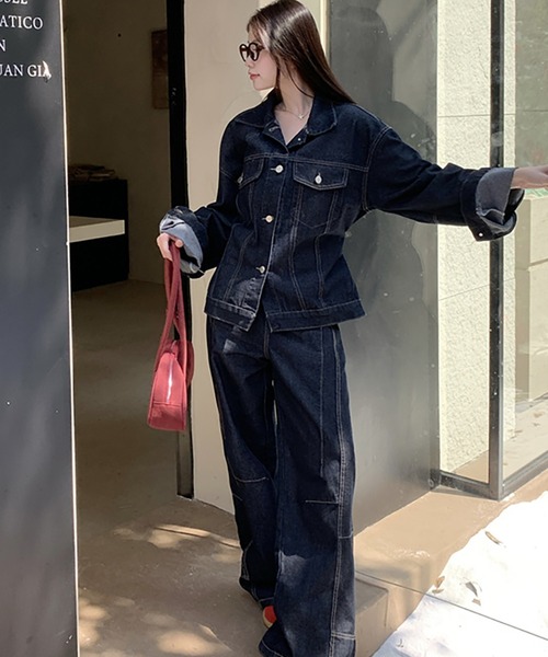 LAFFMO(ラフモ)の「【セットアップ】デニムバックベルトジャケット&カーブパンツ 上下2点セット(セットアップ・レディース・ダークブルー・S/XL/L/M)」の9枚目の写真
