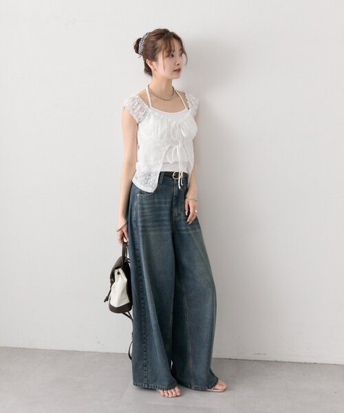 mystic(ミスティック)の「【ベルトがSET/3サイズ展開】ベルト付きカーブワイドデニム(デニムパンツ・レディース・オフホワイト/ブルー・2/0/1)」の12枚目の写真