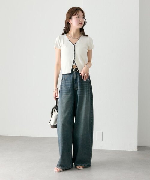 mystic(ミスティック)の「【ベルトがSET/3サイズ展開】ベルト付きカーブワイドデニム(デニムパンツ・レディース・オフホワイト/ブルー・2/0/1)」の14枚目の写真