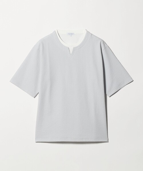 A DAY IN THE LIFE UNITED ARROWS(アデイインザライフユナイテッドアローズ)の「シルケット サッカー フェイクレイヤード キーネックカットソー-吸水速乾-<A DAY IN THE LIFE>(Tシャツ/カットソー・メンズ・ライトグレー/その他1/ネイビー・M/XL/L)」の2枚目の写真