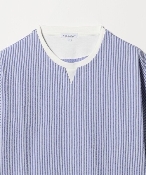 A DAY IN THE LIFE UNITED ARROWS(アデイインザライフユナイテッドアローズ)の「シルケット サッカー フェイクレイヤード キーネックカットソー-吸水速乾-<A DAY IN THE LIFE>(Tシャツ/カットソー・メンズ・ライトグレー/その他1/ネイビー・M/XL/L)」の9枚目の写真