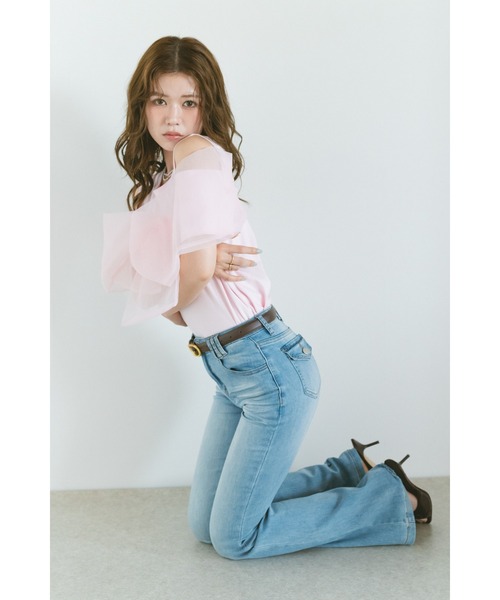VANNIE U（ヴァニーユー）の「ビックシフォンリボンオフショルT（Tシャツ/カットソー・レディース・ブラック/ホワイト/ピンク・FREE）」の22枚目の写真