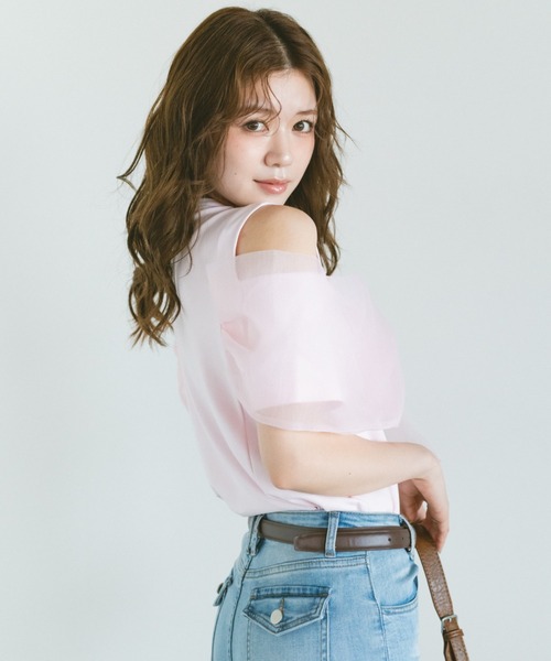 VANNIE U（ヴァニーユー）の「ビックシフォンリボンオフショルT（Tシャツ/カットソー・レディース・ブラック/ホワイト/ピンク・FREE）」の20枚目の写真