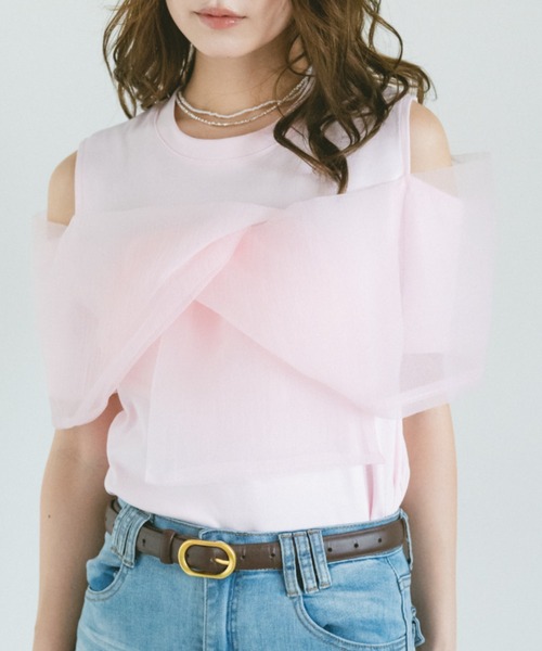 VANNIE U（ヴァニーユー）の「ビックシフォンリボンオフショルT（Tシャツ/カットソー・レディース・ブラック/ホワイト/ピンク・FREE）」の14枚目の写真
