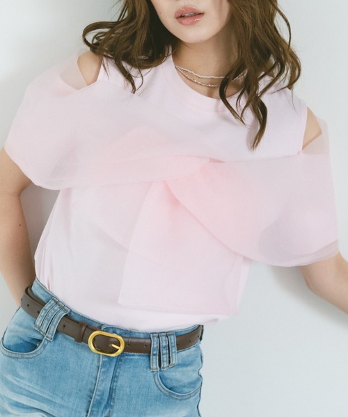 VANNIE U（ヴァニーユー）の「ビックシフォンリボンオフショルT（Tシャツ/カットソー・レディース・ブラック/ホワイト/ピンク・FREE）」の18枚目の写真