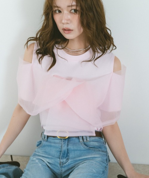 VANNIE U（ヴァニーユー）の「ビックシフォンリボンオフショルT（Tシャツ/カットソー・レディース・ブラック/ホワイト/ピンク・FREE）」の19枚目の写真