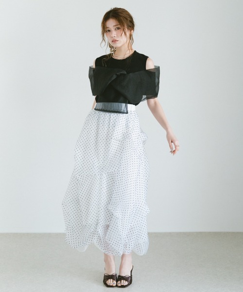 VANNIE U（ヴァニーユー）の「ビックシフォンリボンオフショルT（Tシャツ/カットソー・レディース・ブラック/ホワイト/ピンク・FREE）」の11枚目の写真