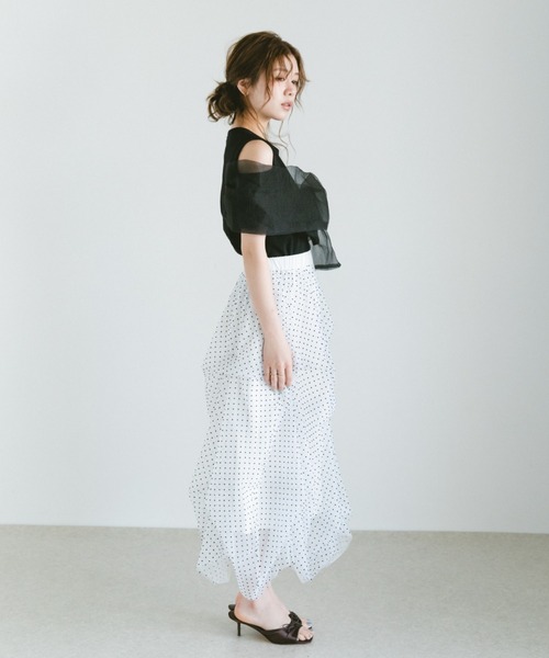 VANNIE U（ヴァニーユー）の「ビックシフォンリボンオフショルT（Tシャツ/カットソー・レディース・ブラック/ホワイト/ピンク・FREE）」の12枚目の写真