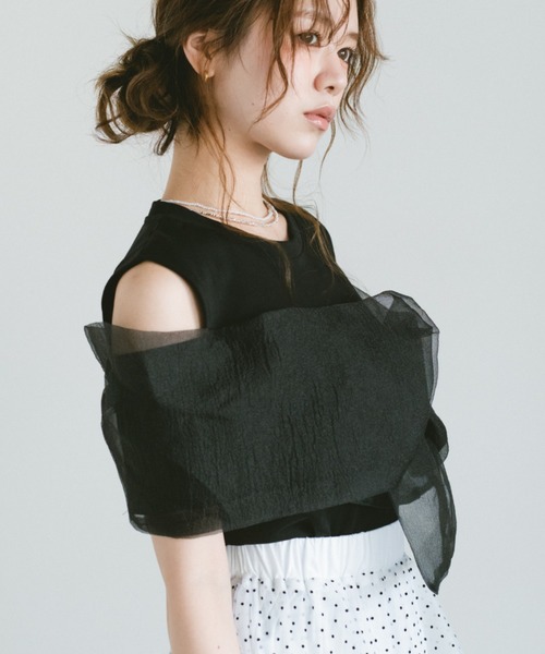 VANNIE U（ヴァニーユー）の「ビックシフォンリボンオフショルT（Tシャツ/カットソー・レディース・ブラック/ホワイト/ピンク・FREE）」の9枚目の写真