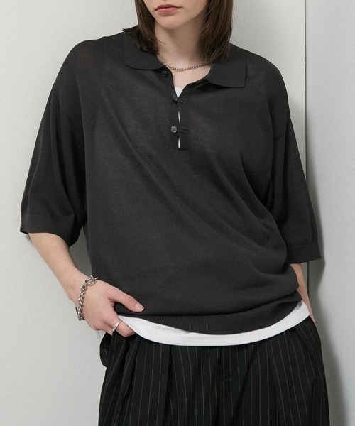 Alfred Alex(アルフレッドアレックス)の「【Alfred Alex】Dry Touch Skipper Knit Polo / コンパクトフィット スキッパーニットポロシャツ(ポロシャツ・メンズ・チャコール/ブルー/ライトグレー/ブラウン系/キャメル・M/L)」の7枚目の写真