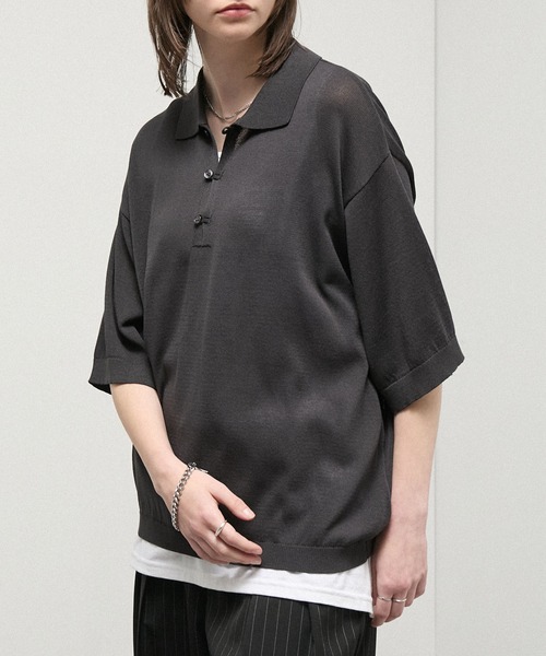 Alfred Alex(アルフレッドアレックス)の「【Alfred Alex】Dry Touch Skipper Knit Polo / コンパクトフィット スキッパーニットポロシャツ(ポロシャツ・メンズ・チャコール/ブルー/ライトグレー/ブラウン系/キャメル・M/L)」の9枚目の写真