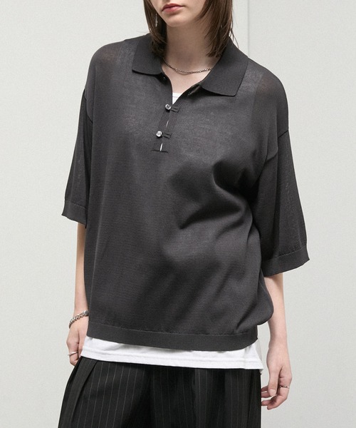 Alfred Alex(アルフレッドアレックス)の「【Alfred Alex】Dry Touch Skipper Knit Polo / コンパクトフィット スキッパーニットポロシャツ(ポロシャツ・メンズ・チャコール/ブルー/ライトグレー/ブラウン系/キャメル・M/L)」の13枚目の写真