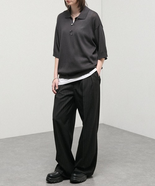 Alfred Alex(アルフレッドアレックス)の「【Alfred Alex】Dry Touch Skipper Knit Polo / コンパクトフィット スキッパーニットポロシャツ(ポロシャツ・メンズ・チャコール/ブルー/ライトグレー/ブラウン系/キャメル・M/L)」の15枚目の写真