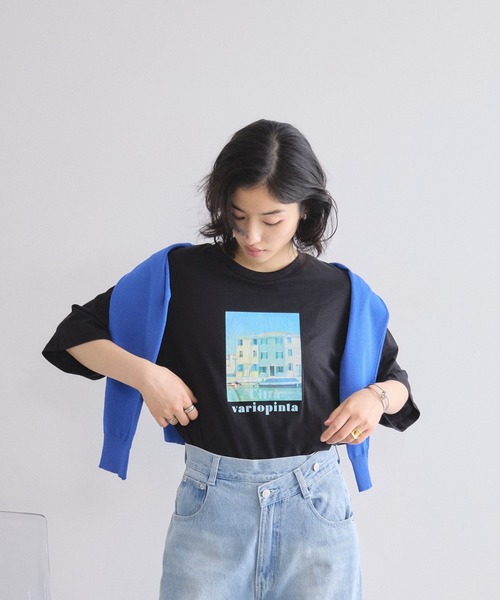 &. NOSTALGIA(アンドドットノスタルジア)の「フォトプリントTシャツ(Tシャツ/カットソー・レディース・オフホワイト/ブラック・M)」の4枚目の写真