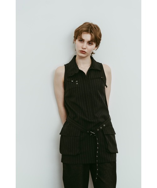 Knuth Marf（クヌースマーフ）の「stand neck mini dress（ワンピース・レディース・ストライプ/グレー・FREE）」の5枚目の写真