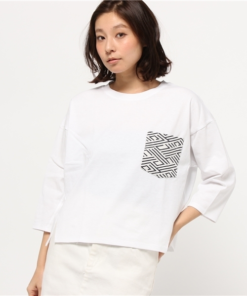 GLOBAL WORK（グローバルワーク）の「コットンポケツキプルオーバー7分袖/709465（Tシャツ/カットソー・レディース・グレー/ネイビー/ブラウン/ホワイト系その他/ライトピンク・LARGE/MEDIUM）」の2枚目の写真