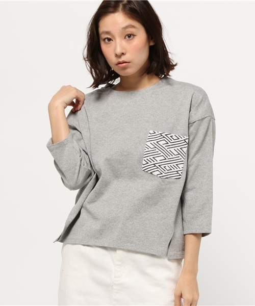 GLOBAL WORK（グローバルワーク）の「コットンポケツキプルオーバー7分袖/709465（Tシャツ/カットソー・レディース・グレー/ネイビー/ブラウン/ホワイト系その他/ライトピンク・LARGE/MEDIUM）」の3枚目の写真