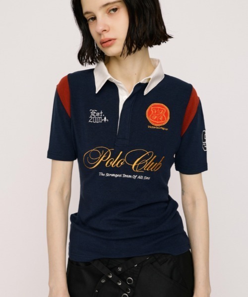 SLY(スライ)の「POLO UNIFORM TOPS ポロユニフォームトップス 夏服(ポロシャツ・レディース・ネイビー/ブラック・FREE)」の1枚目の写真