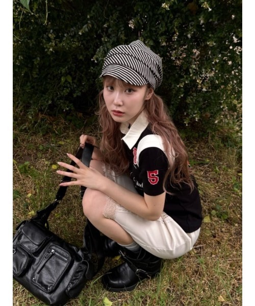 SLY(スライ)の「POLO UNIFORM TOPS ポロユニフォームトップス 夏服(ポロシャツ・レディース・ネイビー/ブラック・FREE)」の19枚目の写真