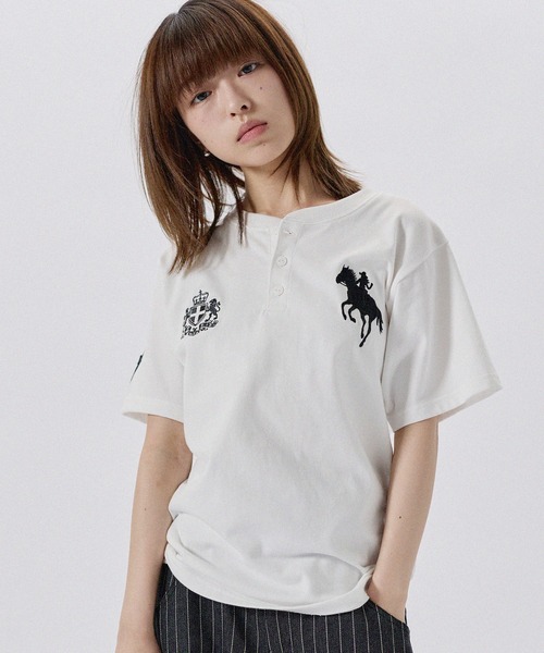 MSG(エムエスジー)の「ポニーグラフィックヘンリーネック半袖コットンTシャツ(Tシャツ/カットソー・メンズ・ピンク/ネイビー/ワイン/ホワイト/ブラック・XL/S/M/L)」の7枚目の写真