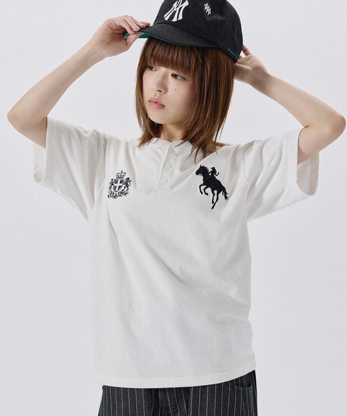 MSG(エムエスジー)の「ポニーグラフィックヘンリーネック半袖コットンTシャツ(Tシャツ/カットソー・メンズ・ピンク/ネイビー/ワイン/ホワイト/ブラック・XL/S/M/L)」の6枚目の写真