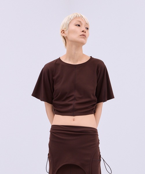 THINGS THAT MATTER(シングス ザット マター)の「SIDE GATHERED CROPPED TEE / サイド ギャザード クロップド ティー(Tシャツ/カットソー・レディース・ブラウン/ブラック・FREE)」の2枚目の写真