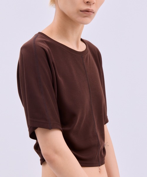 THINGS THAT MATTER(シングス ザット マター)の「SIDE GATHERED CROPPED TEE / サイド ギャザード クロップド ティー(Tシャツ/カットソー・レディース・ブラウン/ブラック・FREE)」の7枚目の写真