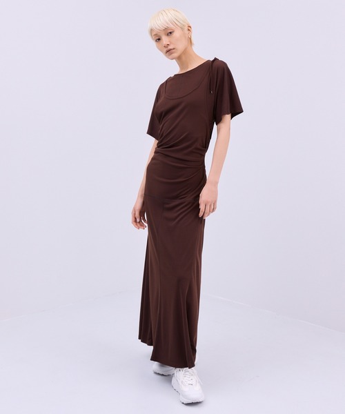 THINGS THAT MATTER(シングス ザット マター)の「SIDE GATHERED CROPPED TEE / サイド ギャザード クロップド ティー(Tシャツ/カットソー・レディース・ブラウン/ブラック・FREE)」の19枚目の写真