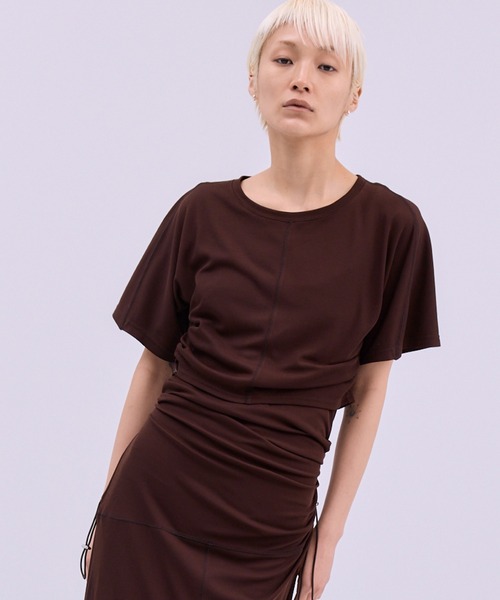 THINGS THAT MATTER(シングス ザット マター)の「SIDE GATHERED CROPPED TEE / サイド ギャザード クロップド ティー(Tシャツ/カットソー・レディース・ブラウン/ブラック・FREE)」の10枚目の写真