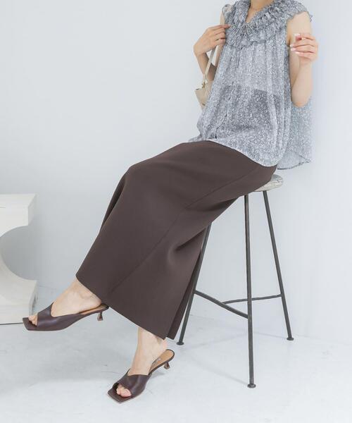 URBAN RESEARCH ROSSO WOMEN(アーバンリサーチ ロッソ)の「ウォッシャブルニットストレートスカート(スカート・レディース・ブラック/ブラウン・FREE)」の1枚目の写真
