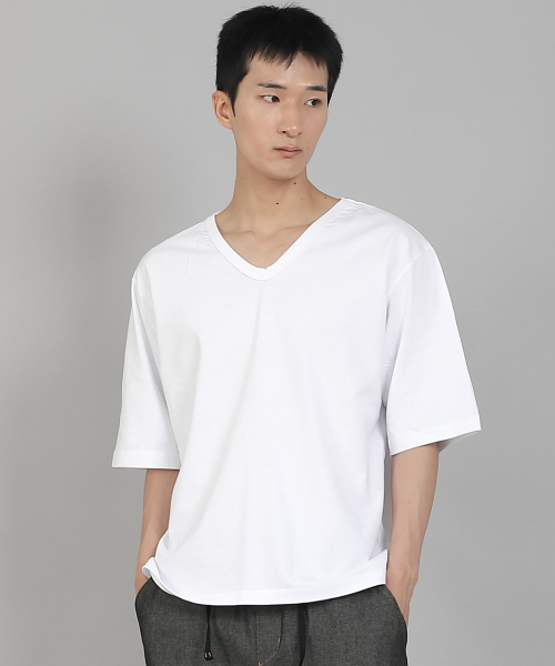 SAINTCREW（セントクルー）の「無地Vネック16sコットン5部半袖TシャツV-8A01ホワイト（Tシャツ/カットソー・メンズ・その他・LARGE/XXXX-LARGE/MEDIUM/X-LARGE/XX-LARGE/XXX-LARGE）」の2枚目の写真