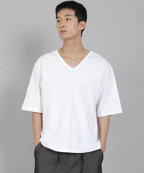 SAINTCREW（セントクルー）の「無地Vネック16sコットン5部半袖TシャツV-8A01ホワイト（Tシャツ/カットソー・メンズ・その他・LARGE/XXXX-LARGE/MEDIUM/X-LARGE/XX-LARGE/XXX-LARGE）」の3枚目の写真