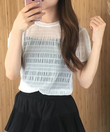 シャーリングシアー半袖トップス