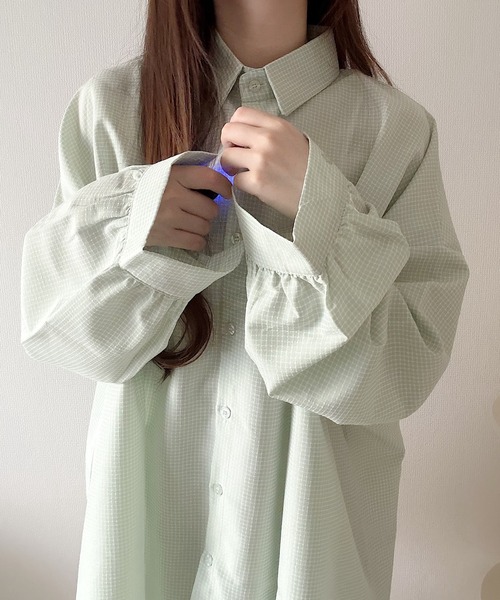Nana(ナナ)の「チェックオーバーシャツ(シャツ/ブラウス・レディース・ライトグリーン/ブラック/ブラウン・FREE)」の1枚目の写真