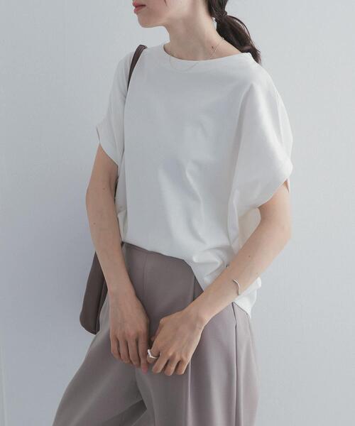 URBAN RESEARCH DOORS(アーバンリサーチドアーズ)の「ドライコットンボートネックプルオーバー|UVカット/日除け/接触冷感/Tシャツ(Tシャツ/カットソー・レディース・ネイビー/グリーン系その他/グレー系その他/オフホワイト・FREE)」の9枚目の写真