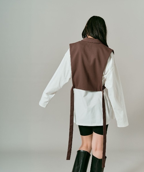 W:Huku（フーク）の「【W:Huku / クラシカルツイルシリーズ】ダブル ショート ベスト/ Classic Twill Double-breasted Short Vest（ベスト・レディース・ブラウン/ブラック/ベージュ/チャコール・FREE）」の9枚目の写真
