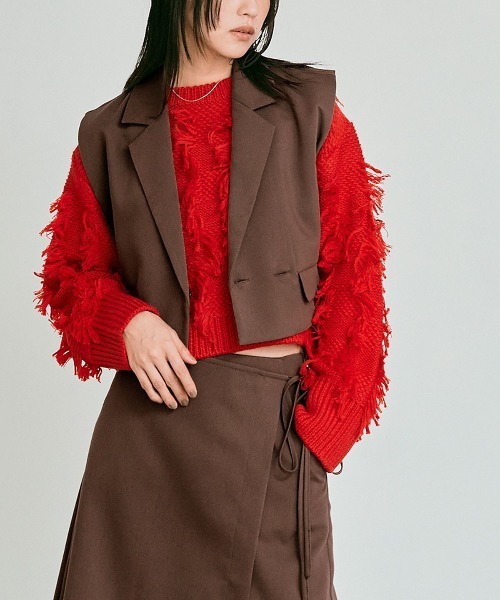 W:Huku（フーク）の「【W:Huku / クラシカルツイルシリーズ】ダブル ショート ベスト/ Classic Twill Double-breasted Short Vest（ベスト・レディース・ブラウン/ブラック/ベージュ/チャコール・FREE）」の10枚目の写真
