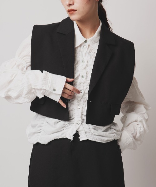 W:Huku（フーク）の「【W:Huku / クラシカルツイルシリーズ】ダブル ショート ベスト/ Classic Twill Double-breasted Short Vest（ベスト・レディース・ブラウン/ブラック/ベージュ/チャコール・FREE）」の17枚目の写真