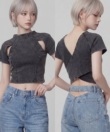 DURAS（デュラス）の「カットアウトクロップドTシャツ（Tシャツ/カットソー）」