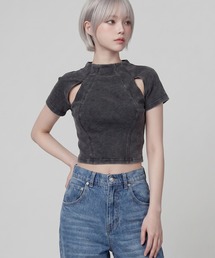 DURAS（デュラス）の「カットアウトクロップドTシャツ（Tシャツ/カットソー）」