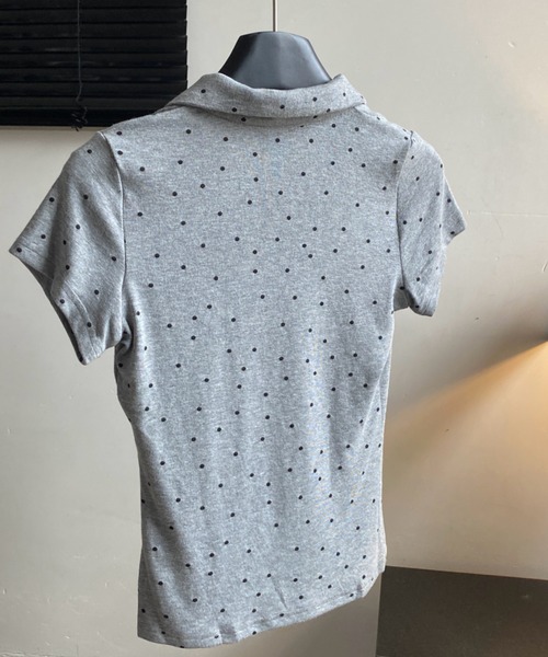 GEMEDA(ジェメダ)の「【韓国ガーリー】ミニドットポロカラーリブトップス / コンパクト半袖カットソー(Tシャツ/カットソー・レディース・ホワイト/グレー/ピンク・M)」の12枚目の写真