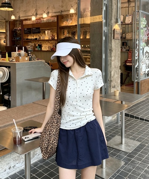 GEMEDA(ジェメダ)の「【韓国ガーリー】ミニドットポロカラーリブトップス / コンパクト半袖カットソー(Tシャツ/カットソー・レディース・ホワイト/グレー/ピンク・M)」の19枚目の写真