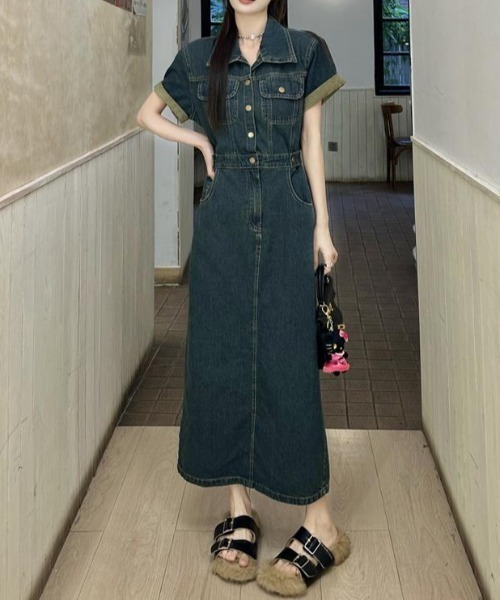 FAVORITO(ファヴォリート)の「デニム襟付きワンピース(ワンピース・レディース・ブルー・M/S/XL/L)」の5枚目の写真