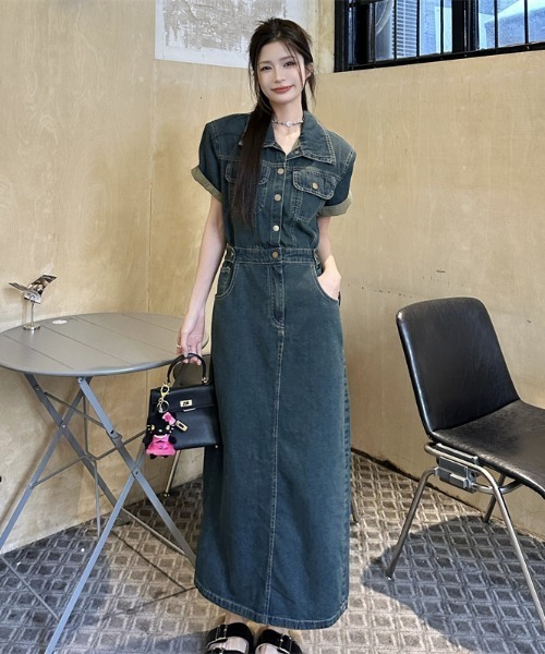 FAVORITO(ファヴォリート)の「デニム襟付きワンピース(ワンピース・レディース・ブルー・M/S/XL/L)」の6枚目の写真