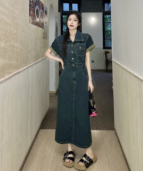 FAVORITO(ファヴォリート)の「デニム襟付きワンピース(ワンピース・レディース・ブルー・M/S/XL/L)」の12枚目の写真