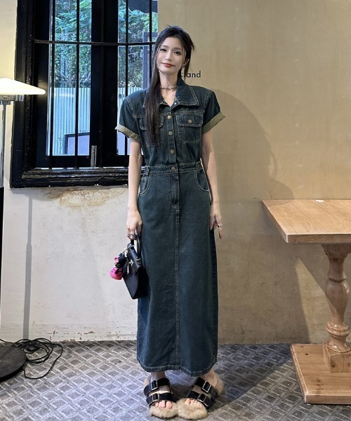FAVORITO(ファヴォリート)の「デニム襟付きワンピース(ワンピース・レディース・ブルー・M/S/XL/L)」の11枚目の写真