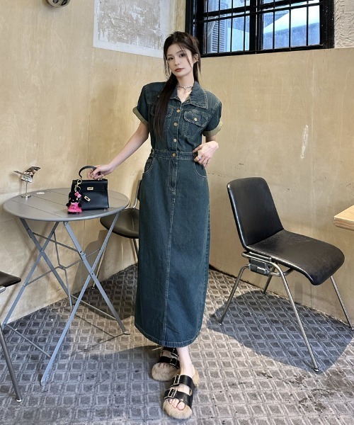 FAVORITO(ファヴォリート)の「デニム襟付きワンピース(ワンピース・レディース・ブルー・M/S/XL/L)」の14枚目の写真