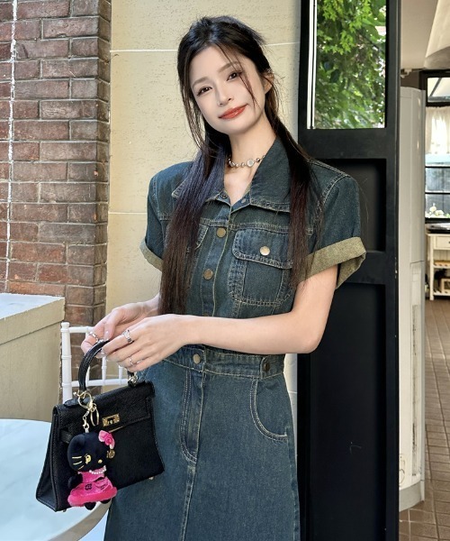 FAVORITO(ファヴォリート)の「デニム襟付きワンピース(ワンピース・レディース・ブルー・M/S/XL/L)」の2枚目の写真